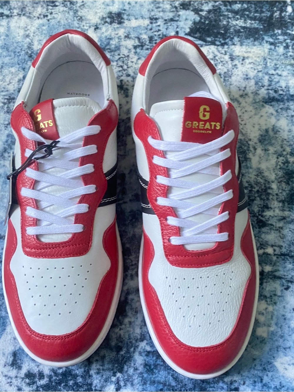 Greats Men’s Royce Low-Top Sneaker — White, Red & Black